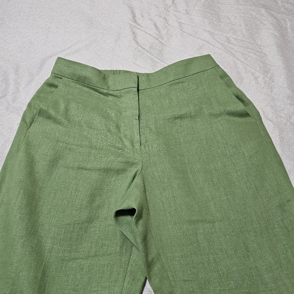 MNG Linen Tailored Pants Flat Front Green Straight Ciggarette Leg Womens Small - Picture 5 of 15